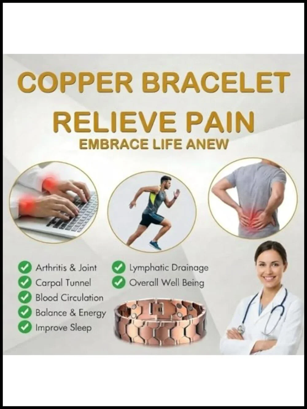 Hexagon-Stitched Retro Copper Magnet Bracelet with Double-Row Magnets